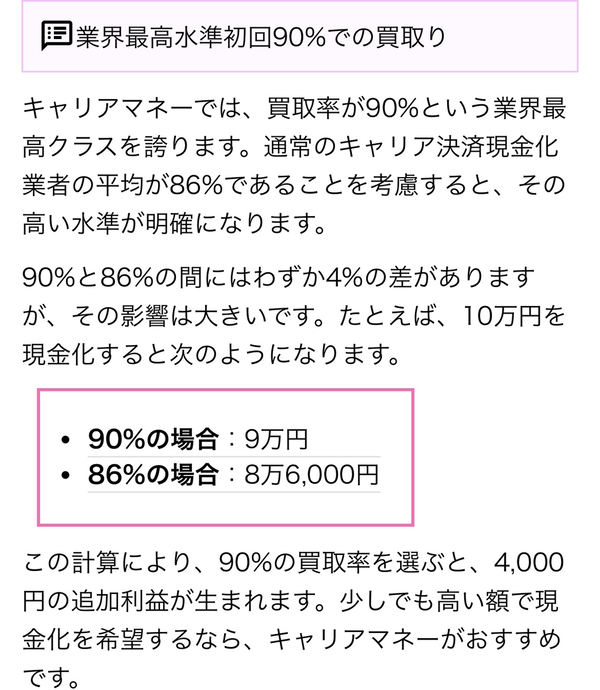 後払い現金化業者 キャリアマネーのおすすめポイント