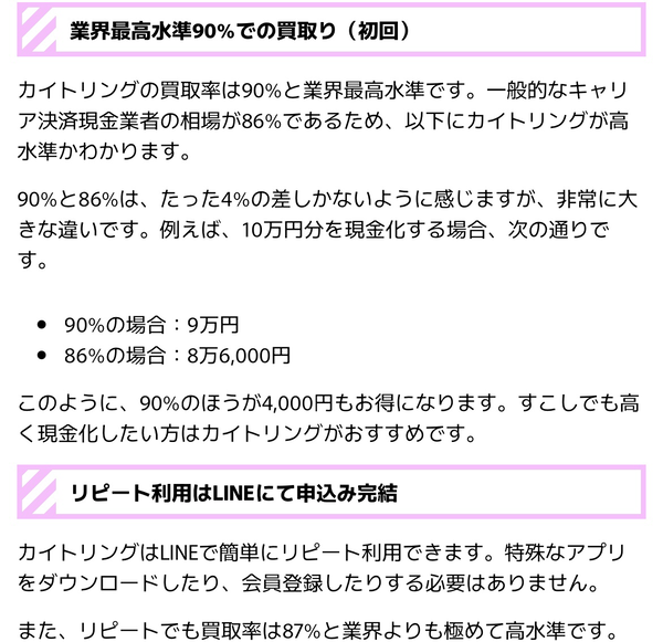 後払い現金化業者 カイトリングのおすすめポイント