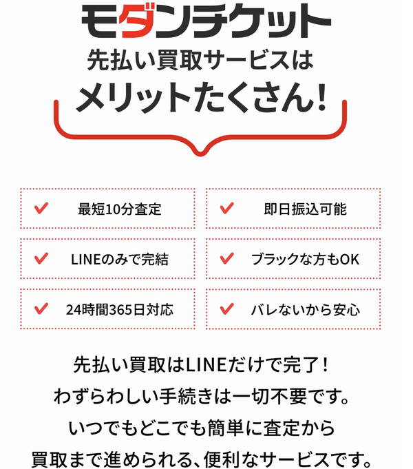 先払い買取業者 モダンチケットのおすすめポイント