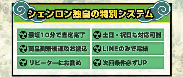 先払い買取業者 買取シェンロンのおすすめポイント