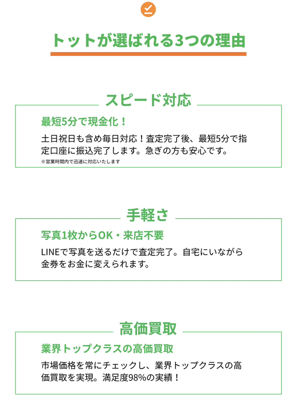 先払い買取業者 金券買取トット-tott-のおすすめポイント