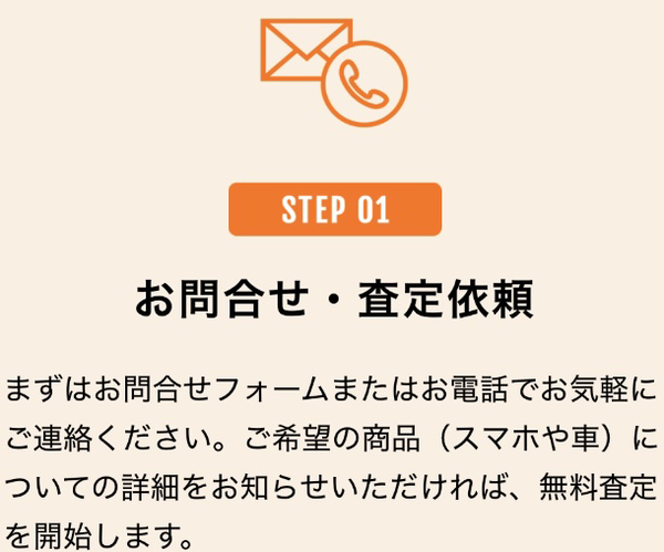 STEP1:買取希望商品の査定と情報提供