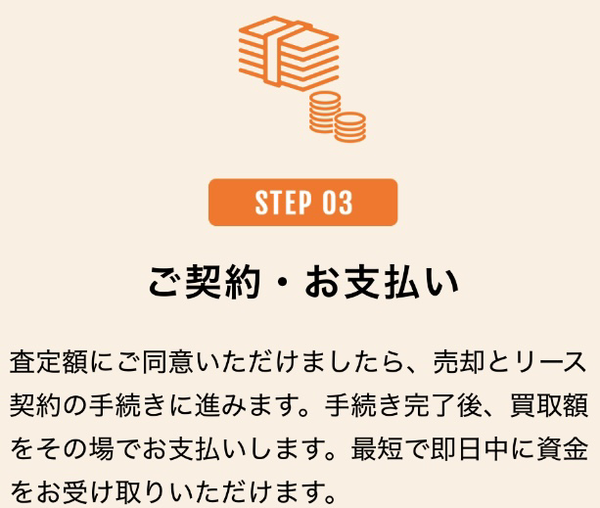 3. ステップ3:契約・支払い(即日現金化)