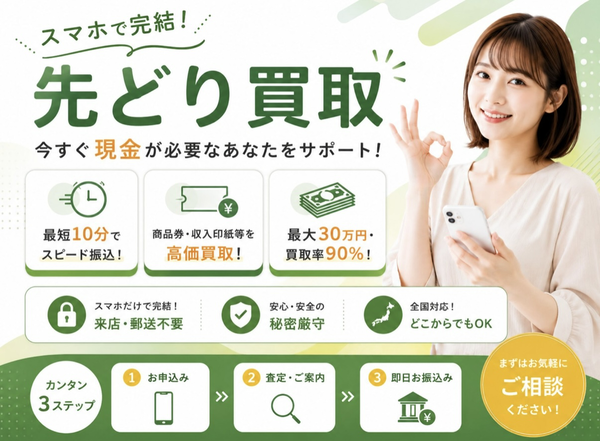 先どり買取 先払い買取 即日現金化する方法・口コミ評判とリスク 徹底解説 最新版